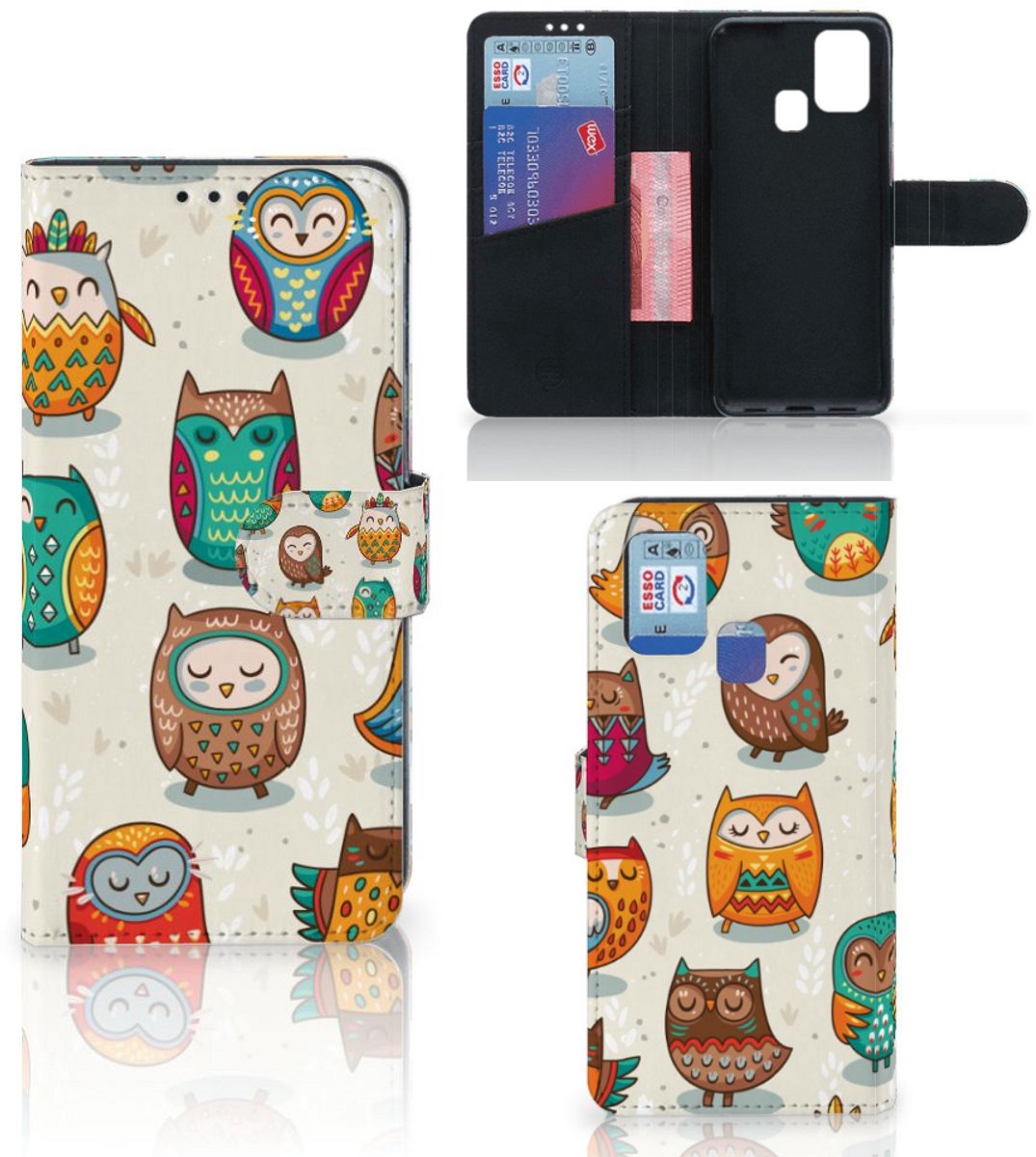 Samsung Galaxy M31 Telefoonhoesje met Pasjes Vrolijke Uilen