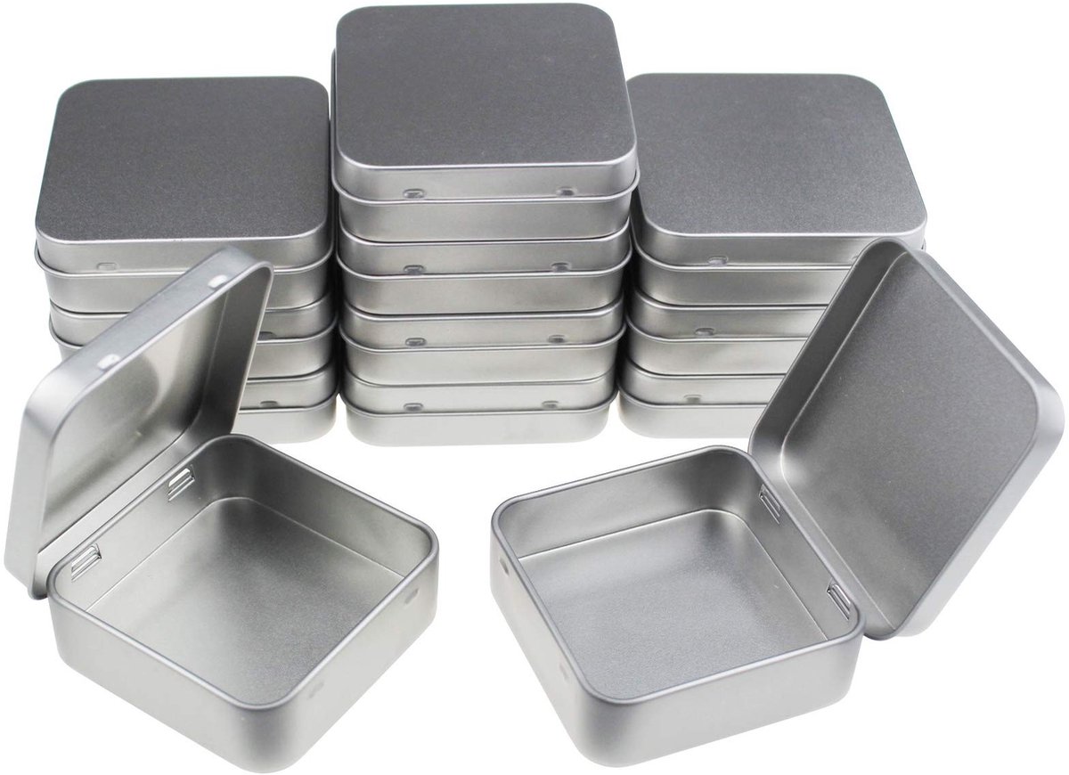 Cosensi - Opbergdozen - 12 Stuks - Vierkante Blikken Met Scharnierdeksel - Zilver - Organisatie - Handig Voor Kleine Items - Perfect Voor Thuis