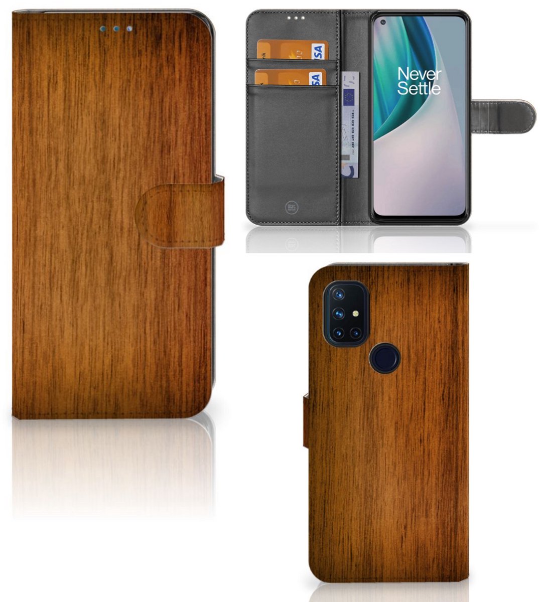 OnePlus Nord N10 Book Style Case Donker Hout