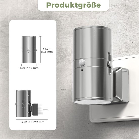 Nachtlampje Bewegingssensor - Stopcontact Licht - Donkere Ruimtes Verlichten - Instelbare Helderheid - 8.6 x 4.8 x 8.6 cm - Zilver — afbeelding 4