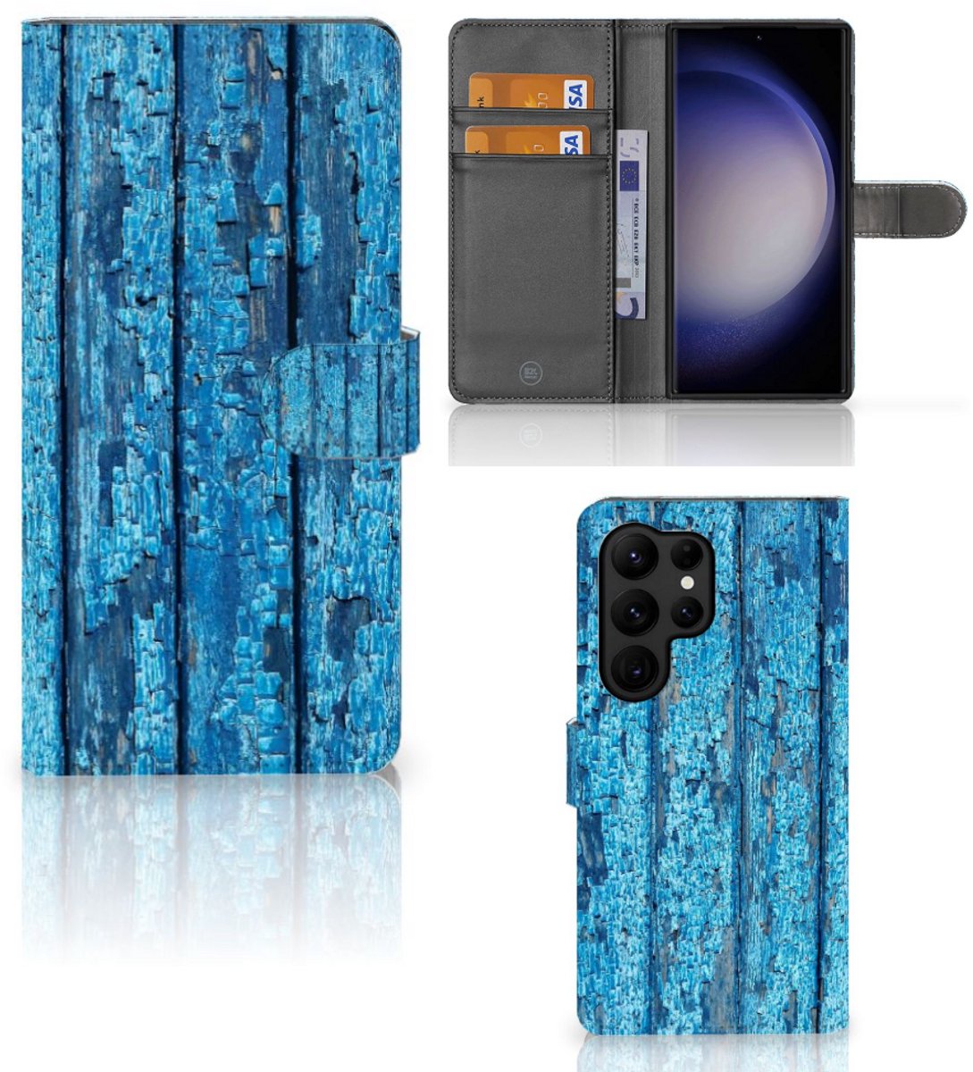 Samsung Galaxy S23 Ultra Book Style Case Wood Blue