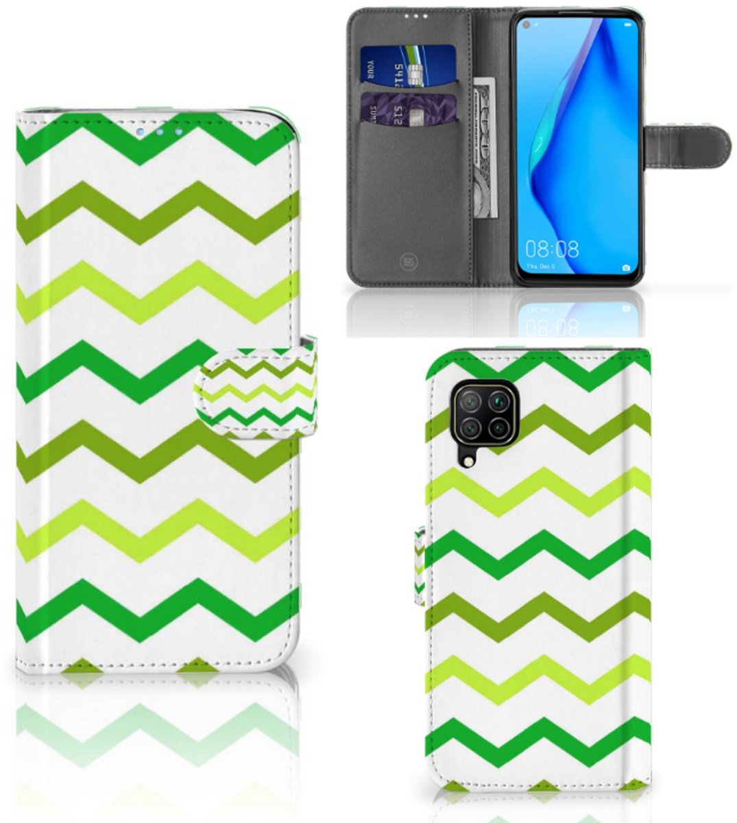 Huawei P40 Lite Telefoon Hoesje Zigzag Groen