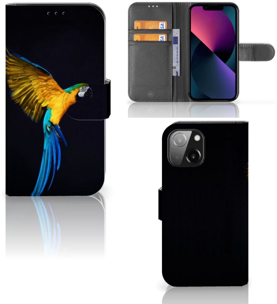 iPhone 13 Mini Telefoonhoesje met Pasjes Papegaai