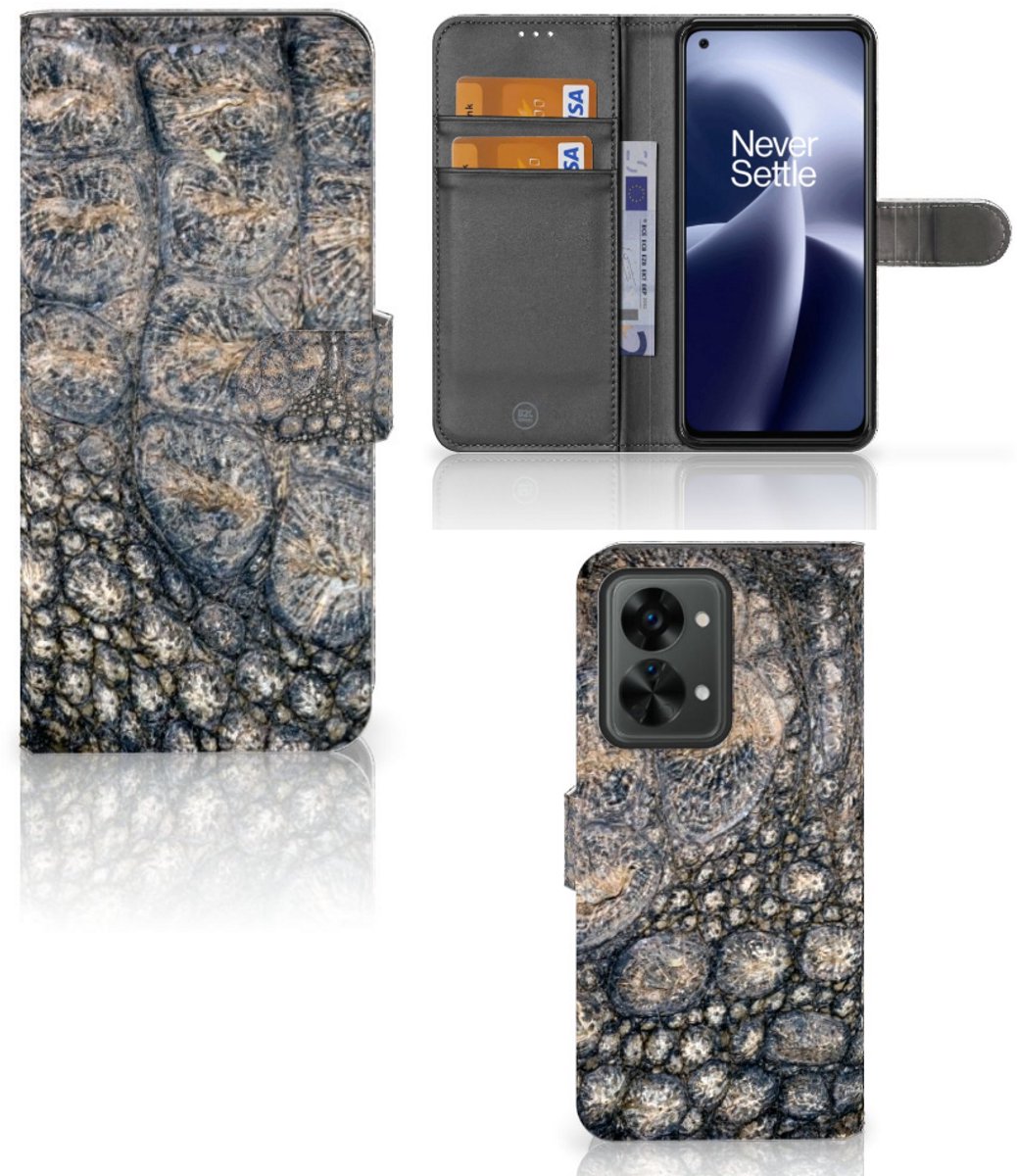 OnePlus Nord 2T Telefoonhoesje met Pasjes Krokodillenprint