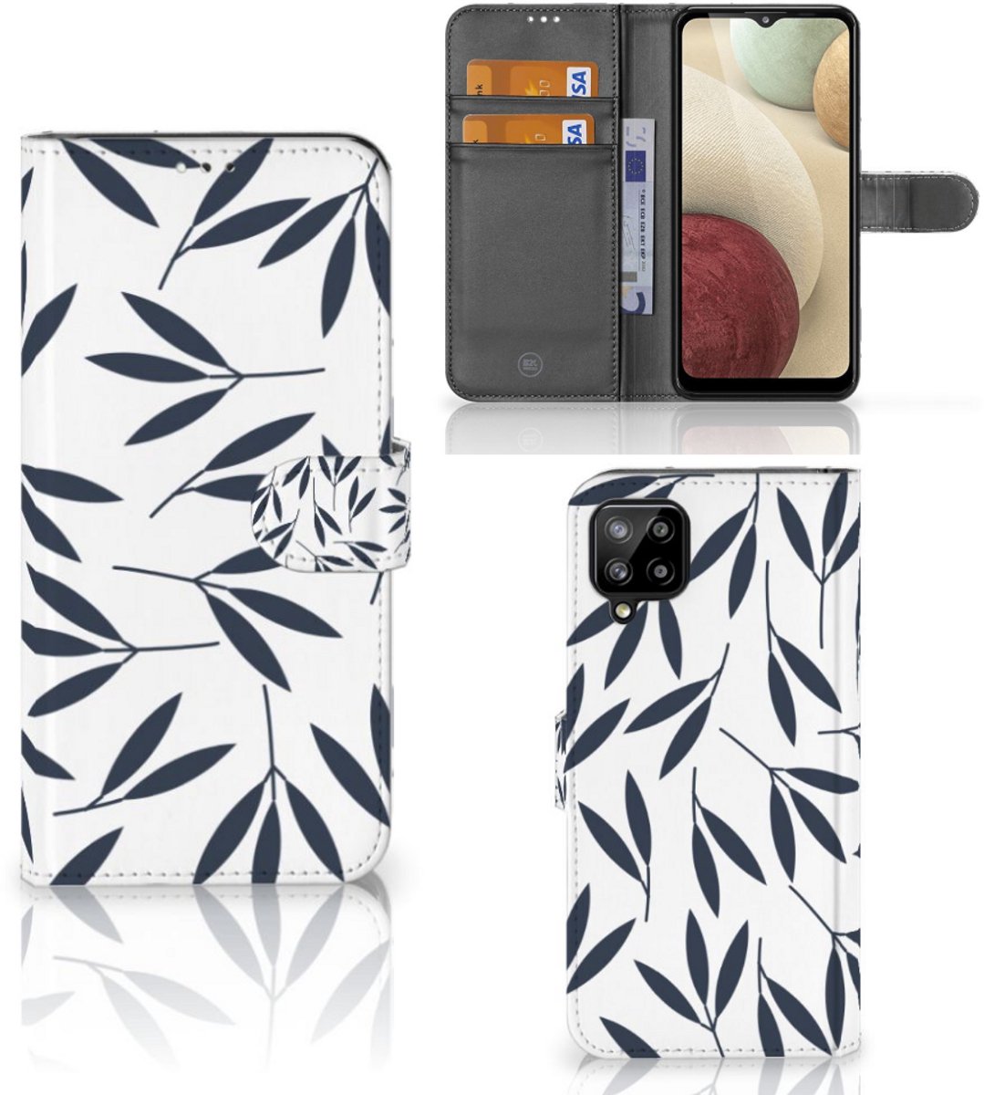 Samsung Galaxy A12 Hoesje Leaves Blue