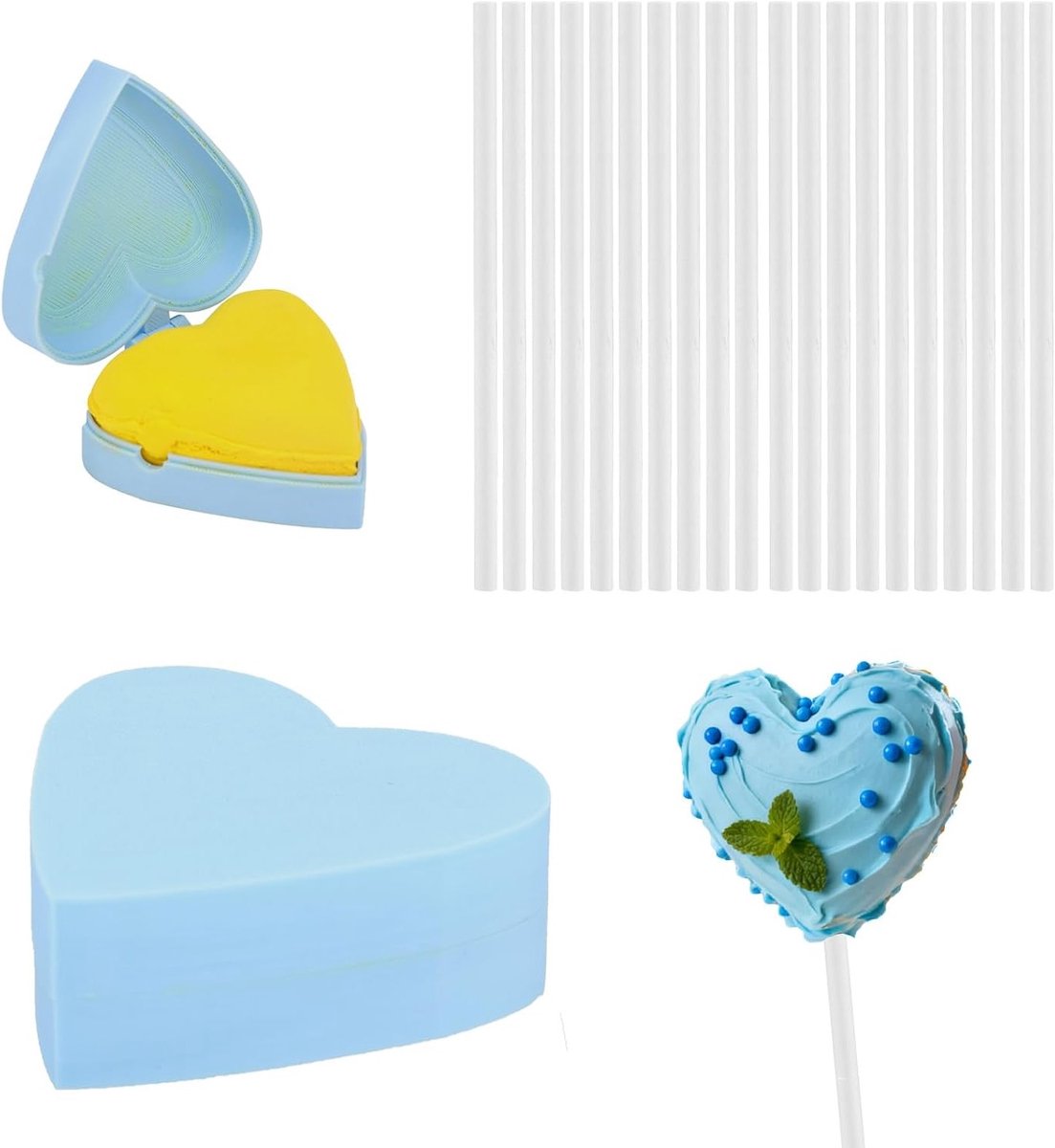 Hartvormige Cake Pop Mold met 20 Sticks - Perfect voor Bruiloften, Verjaardagen en Desserts - Ideaal voor Thuis Bakken van Chocolade, IJs en Snoep