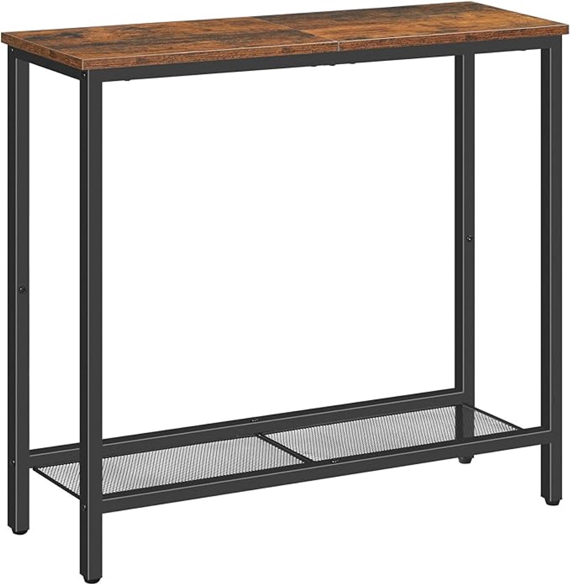 HOMESY Consoletafel, slanke consoletafel voor hal, entree, tafel met 2 planken, industriële displaytafel, slanke banktafel voor woonkamer, slaapkamer, Rustiek Bruin en Zwart