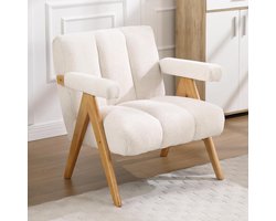 chairus Moderne Chenille Fauteuil voor Woonkamer Accent Stoel met Massief Houten Benen, Comfortabele Lounge Stoel met Armleuningen, Gestoffeerde Enkele Sofa voor Slaapkamer, Havermout