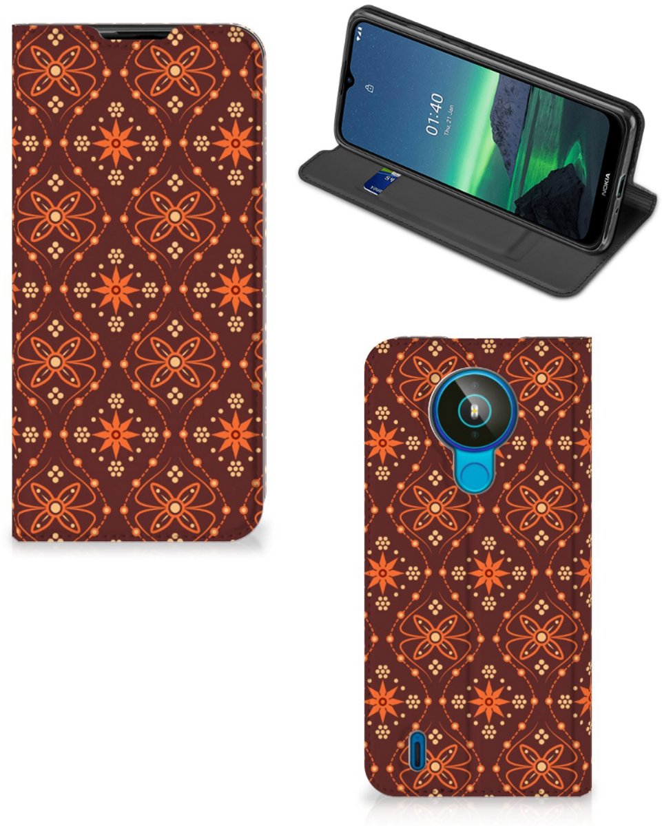 Nokia 1.4 Hoesje met Magneet Batik Brown