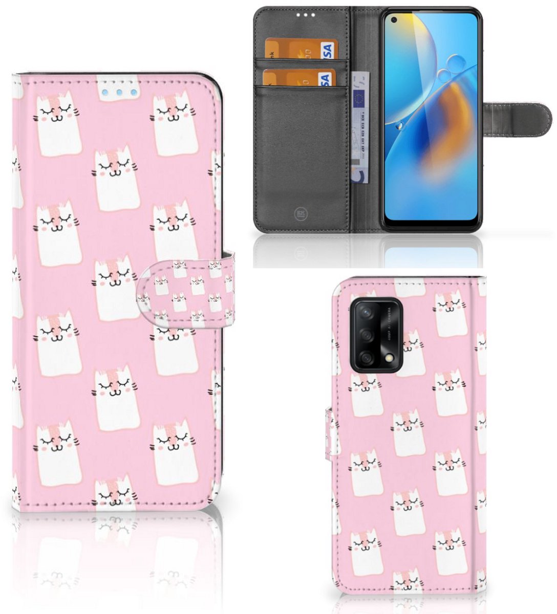 OPPO A74 4G Telefoonhoesje met Pasjes Sleeping Cats