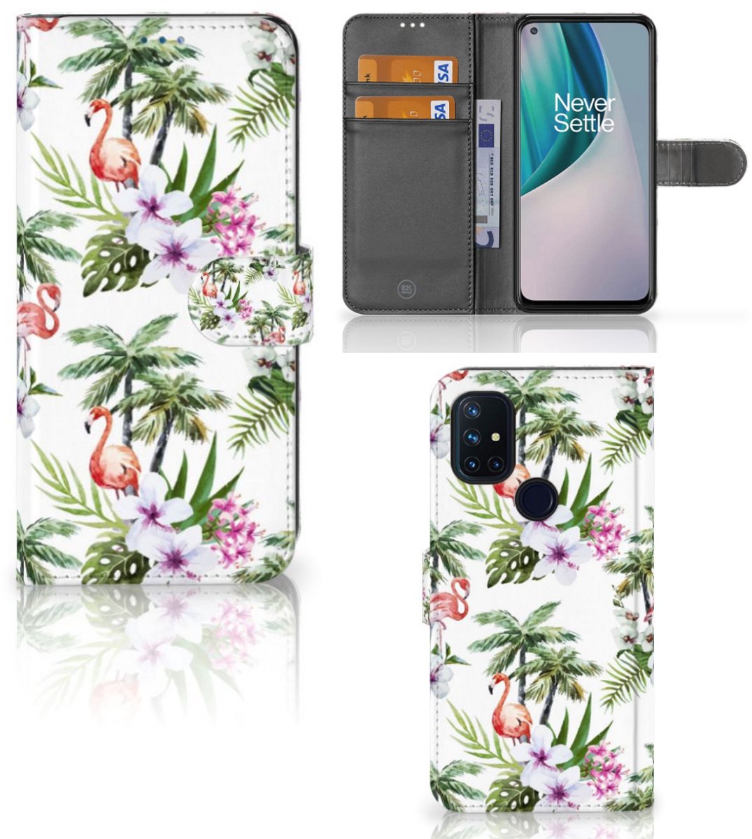 OnePlus Nord N10 Telefoonhoesje met Pasjes Flamingo Palms