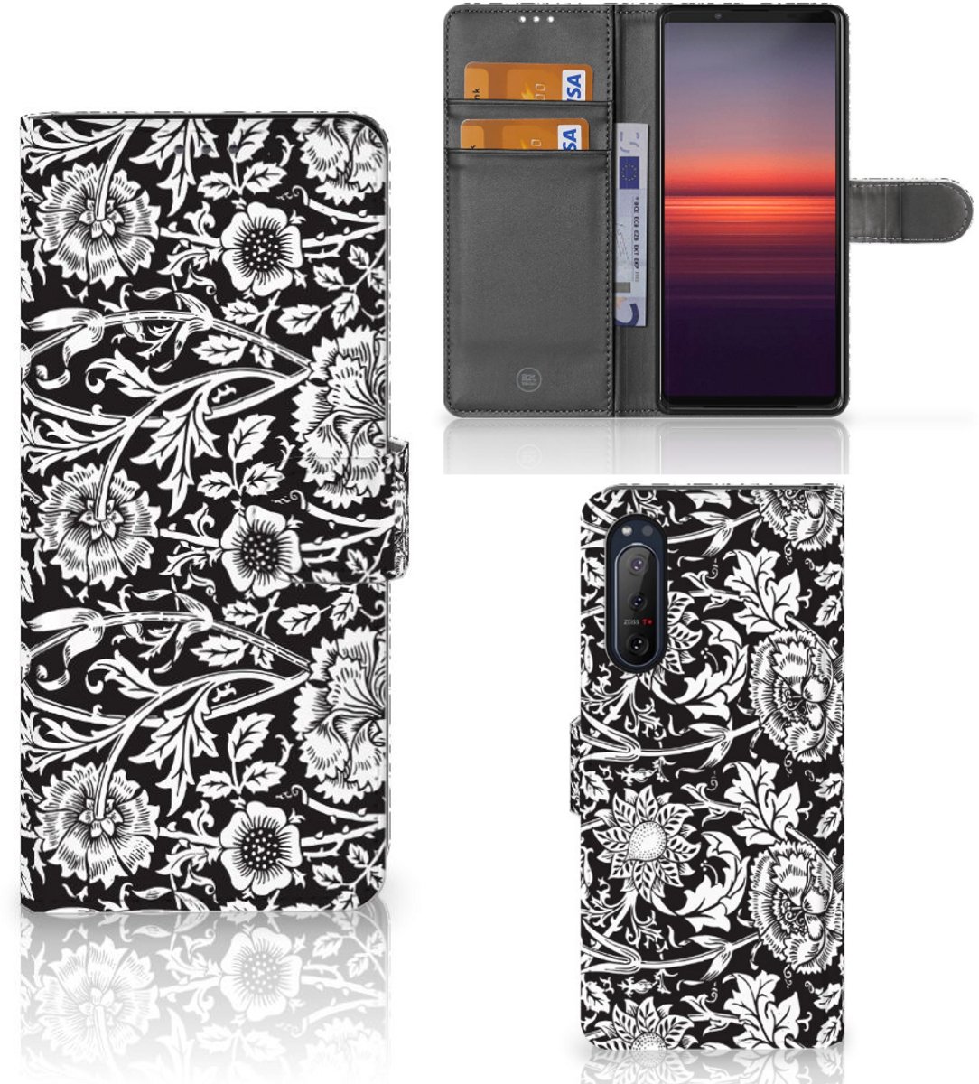Sony Xperia 5II Hoesje Black Flowers
