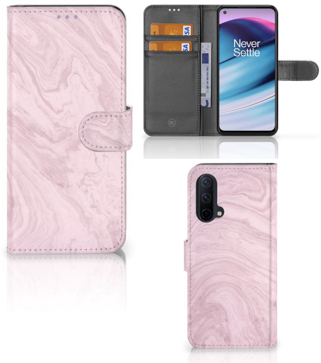 OnePlus Nord CE 5G Bookcase Marble Pink - Origineel Cadeau Vriendin