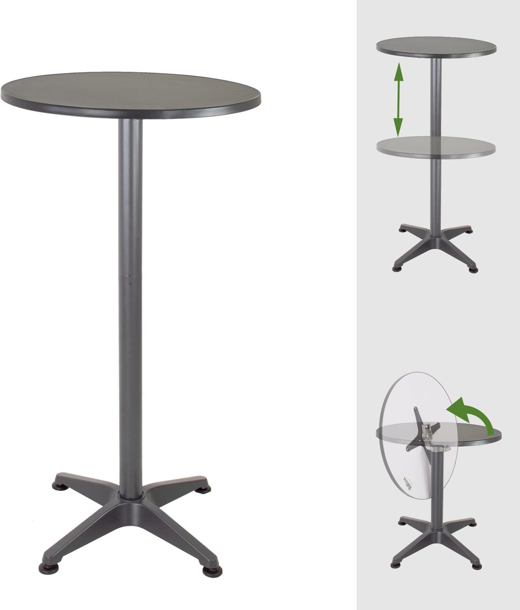 Hoge tafel 2in1 bistrotafel aluminium inklapbaar hoogteverstelbaar 70/115 cm Ø 60 cm partytafel antraciet