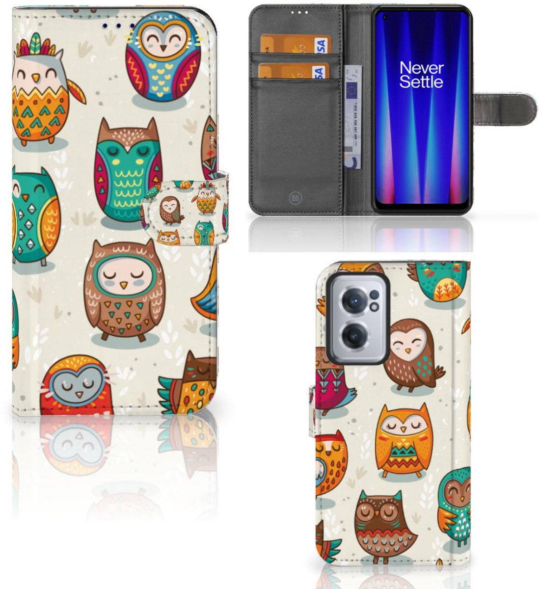 OnePlus Nord CE 2 Telefoonhoesje met Pasjes Vrolijke Uilen