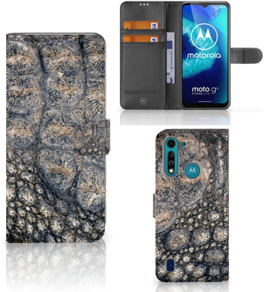 Motorola G8 Power Lite Telefoonhoesje met Pasjes Krokodillenprint