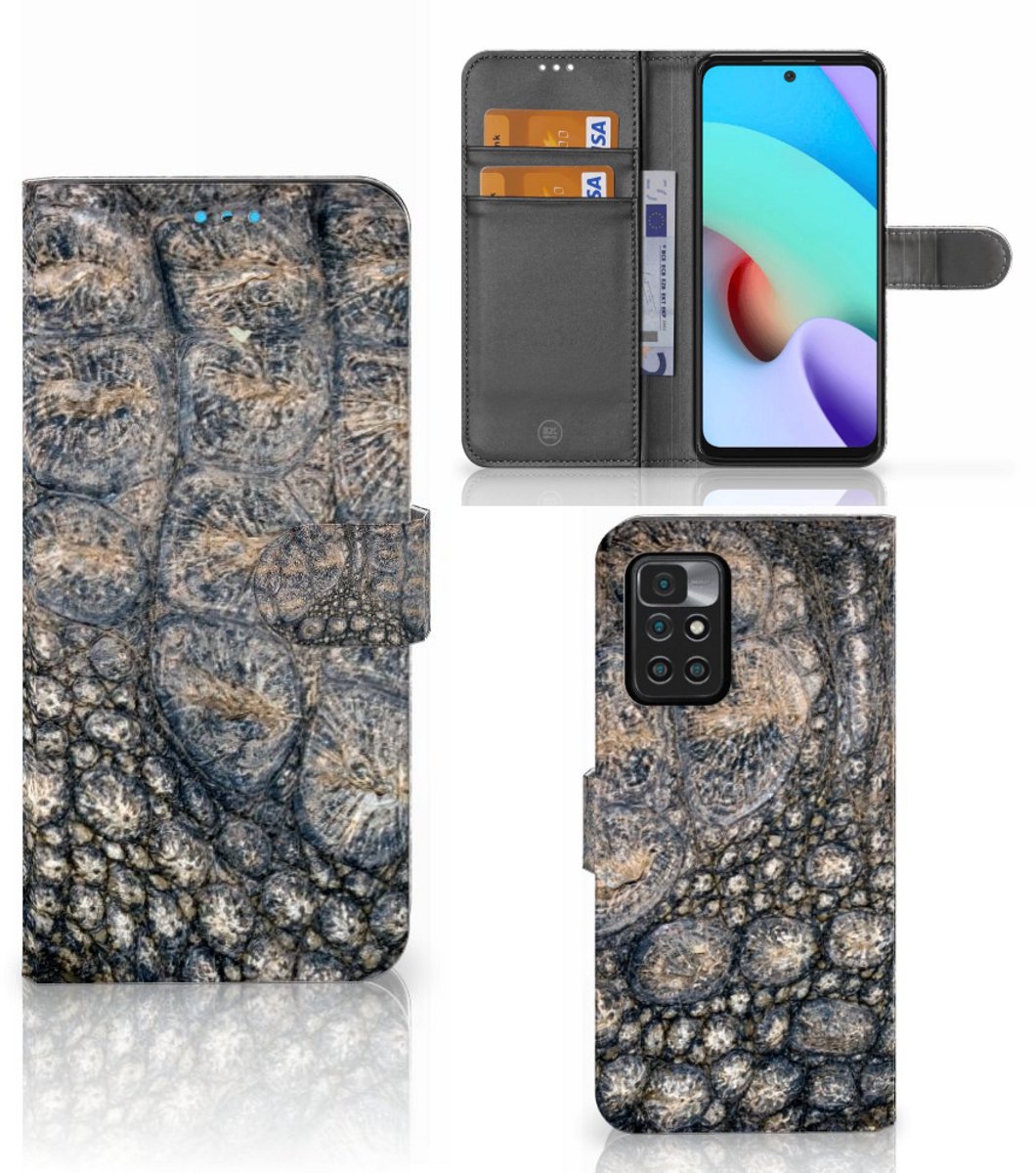 Xiaomi Redmi 10 Telefoonhoesje met Pasjes Krokodillenprint
