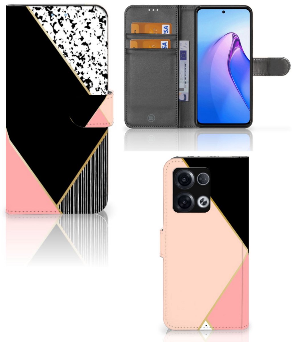OPPO Reno8 Pro Book Case Zwart Roze Vormen