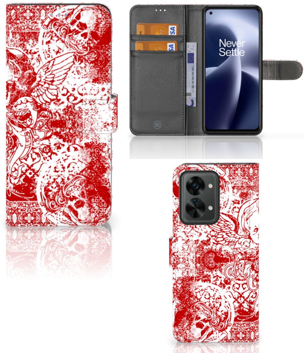 Telefoonhoesje met Naam OnePlus Nord 2T Angel Skull Rood