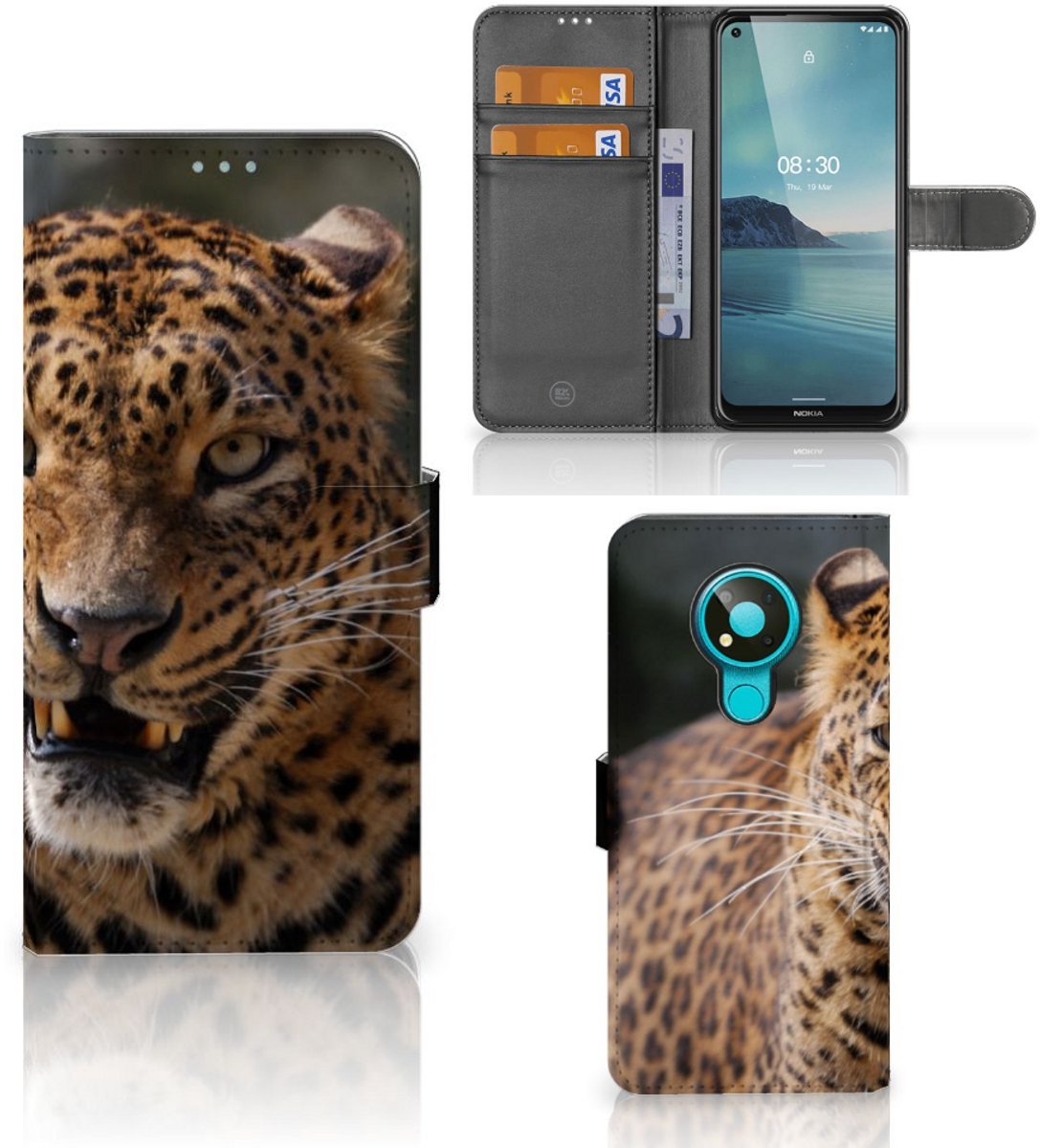 Nokia 3.4 Telefoonhoesje met Pasjes Luipaard