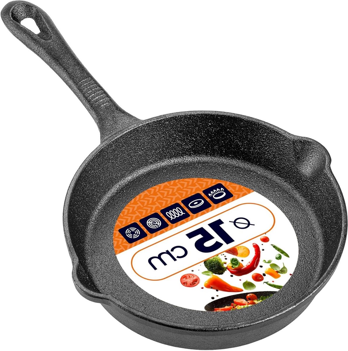 Gietijzeren Pan - Braadpan Grillpan Steakpan - Aanbraden Stoven Bakken - Uitstekende Warmteopslag - 15 cm Diameter - Zwart