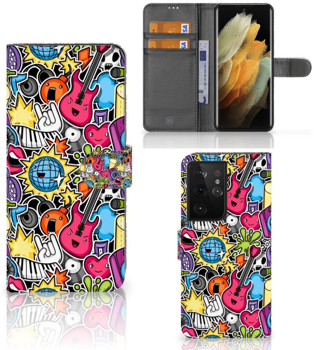 Samsung Galaxy S21 Ultra Wallet Case met Pasjes Punk Rock