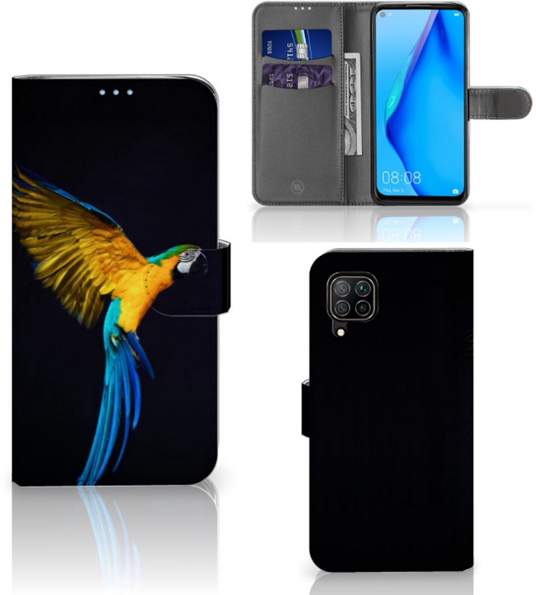 Huawei P40 Lite Telefoonhoesje met Pasjes Papegaai