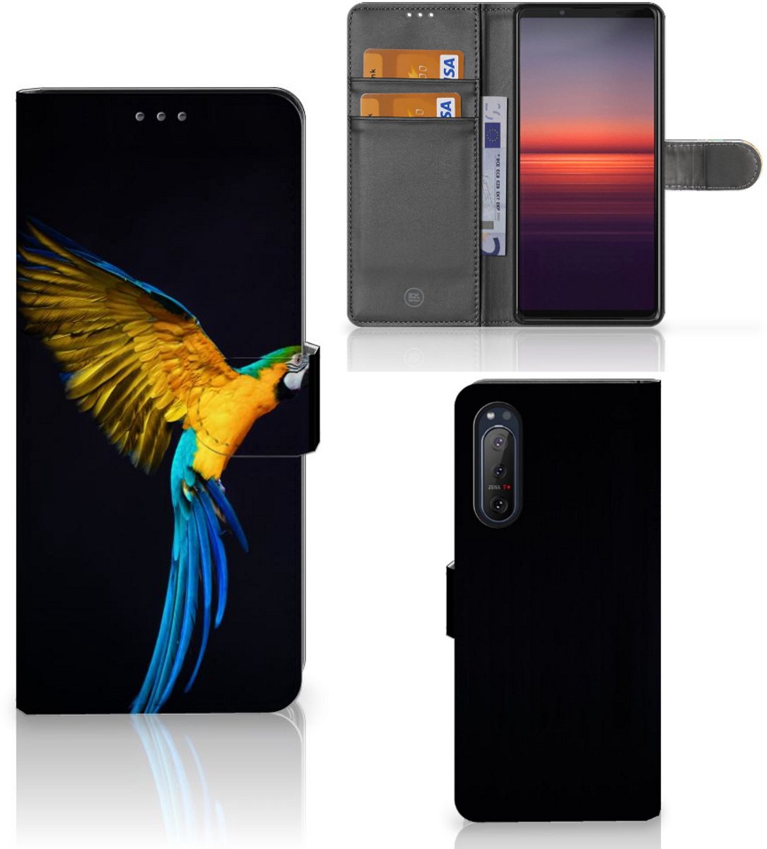 Book Case voor Sony Xperia 5II Telefoonhoesje met Pasjes Papegaai