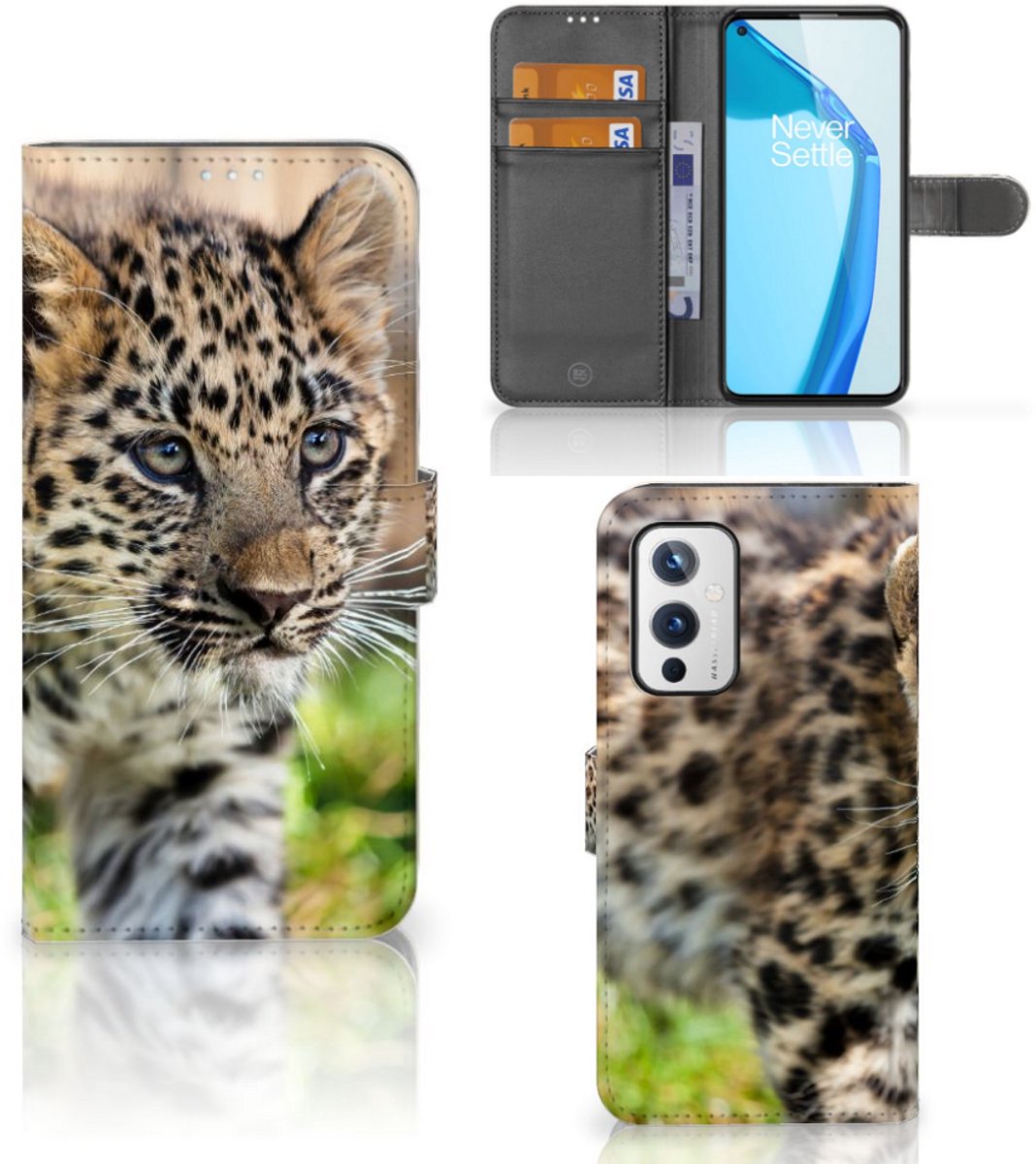 OnePlus 9 Telefoonhoesje met Pasjes Baby Luipaard