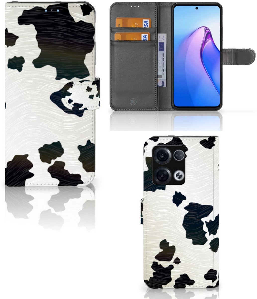 Book Case voor OPPO Reno8 Pro Telefoonhoesje met Pasjes Koeienvlekken