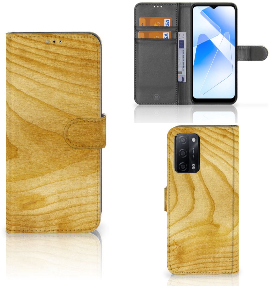 OPPO A16/A16s/A54s Book Style Case Licht Hout