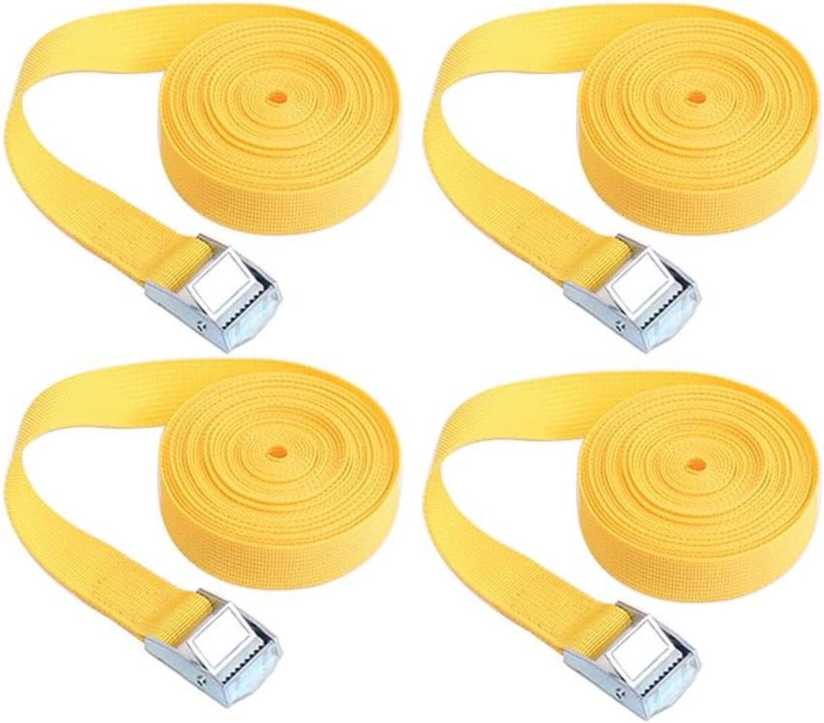 Spanbanden Set - Vastzetbanden Lading - Vracht Zekeren - Zinklegering Gesp - 4m x 25mm - Geel