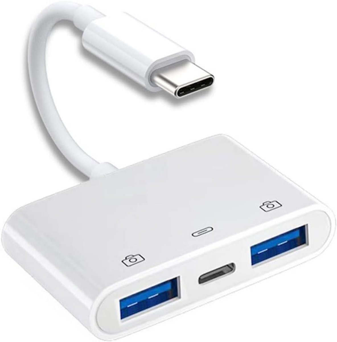 USB C Adapter - OTG Hub - Apparaten Koppelen - PD 24W Opladen - 3 Poorten - Wit