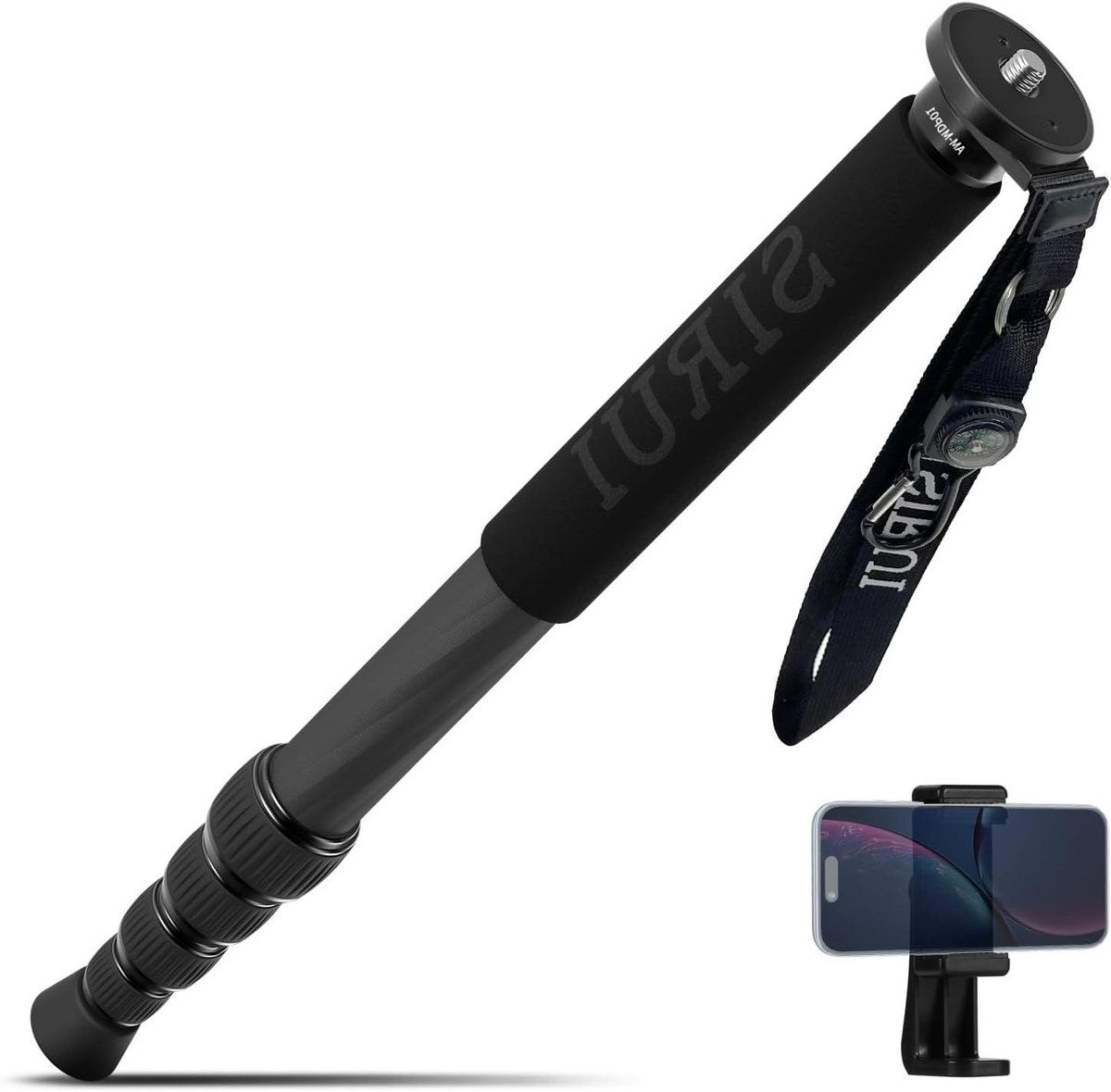 Monopod Koolstofvezel - Eenpootstatief Camera - Mobiel Fotograferen - Lichtgewicht 0.41kg - 165 cm Maximale Hoogte - Zwart