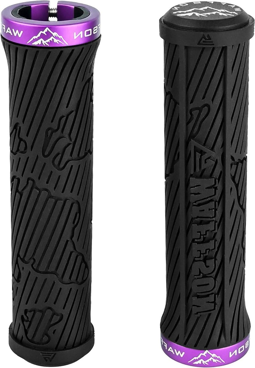 MTB Lock-on Grips - Fiets Handgrepen - Comfortabel Fietsen - Ergonomisch Wereldkaartdesign - 126 mm Lengte - Zwart x Paars