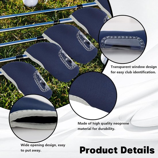 Golf Headcovers - Clubhoezen Putter - Golfclubs Beschermen - Transparant Venster - 10 stuks - Marineblauw van GOLF — afbeelding 3