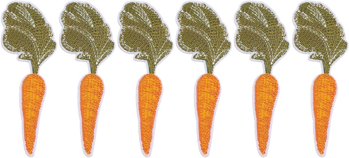 6 Stuks Wortel Borduur Patches, Schattige Groente Appliques voor Tassen, Jassen en Kleding DIY Badges