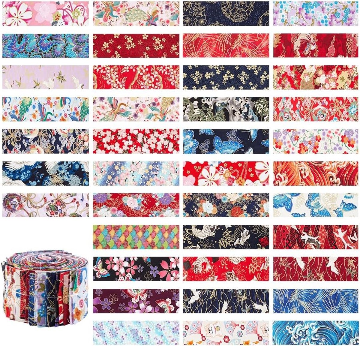 40 Stuks Japanse Stijl Katoenen Stof Quilting Strips, 50.5 x 6.5 cm, Patchwork Stof voor Scrapbooking en Creatieve Projecten