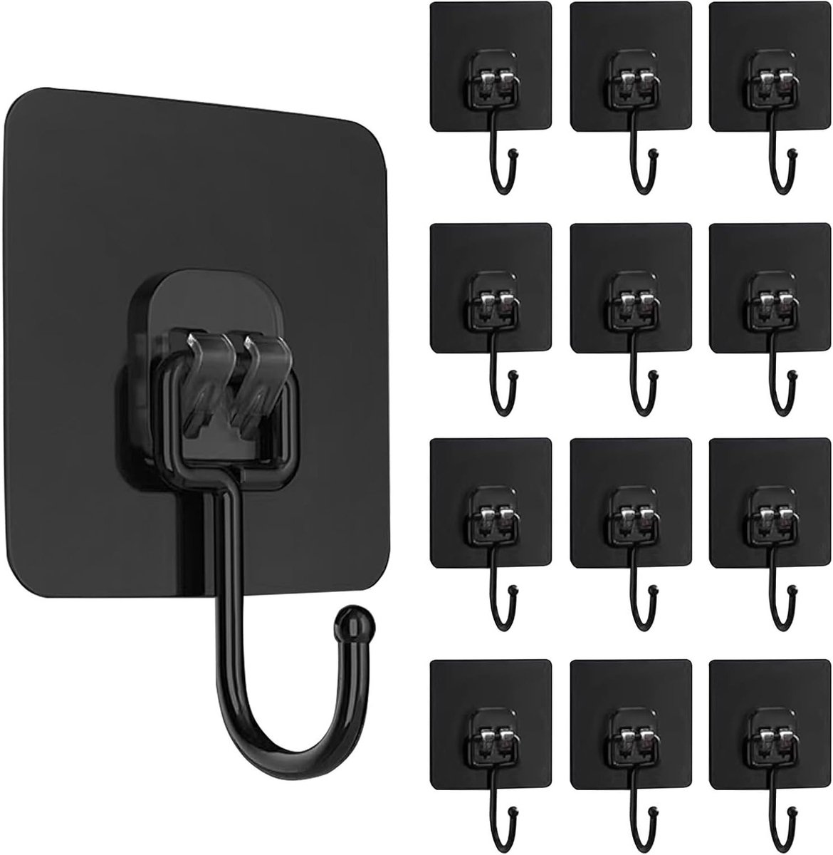 Set van 12 Zwarte Wandhaken, Maximaal 30kg, Waterdicht en Sterk, Ideaal voor Keuken, Badkamer en Kantoor