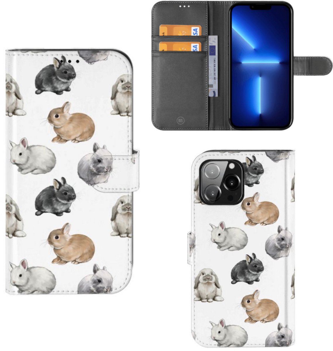 Telefoonhoesje met Pasjes voor iPhone 13 Pro Max Konijntjes