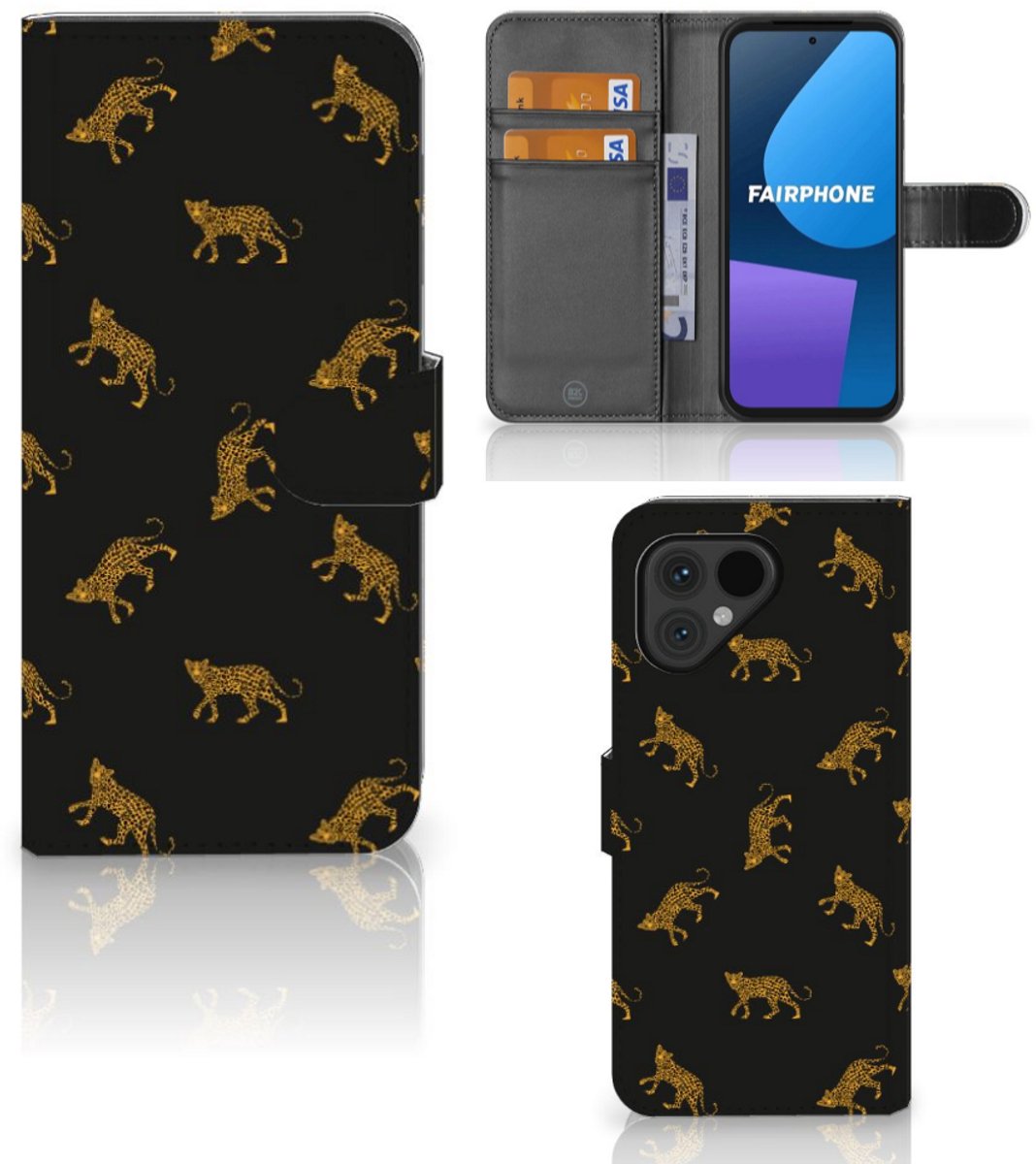 Book Case voor Telefoonhoesje met Pasjes voor Fairphone 5 Leopards