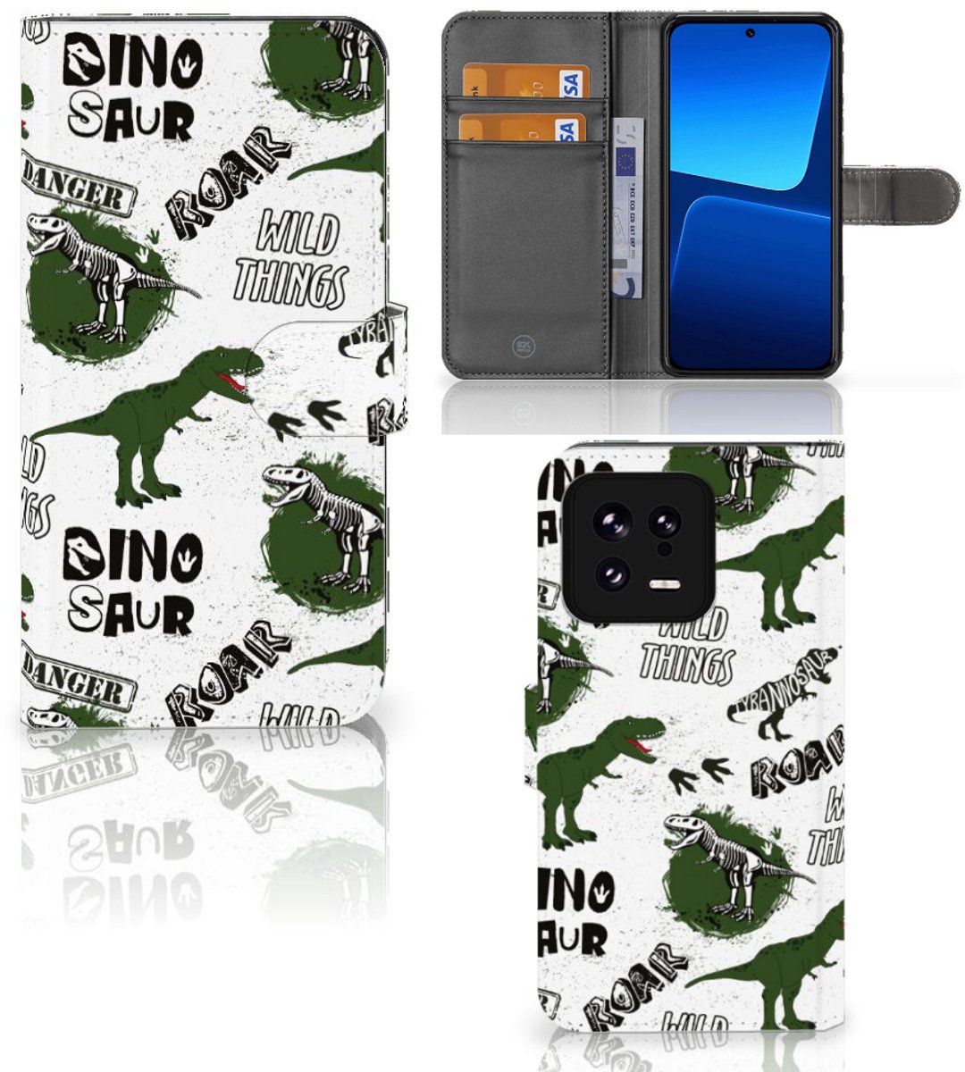 Telefoonhoesje met Pasjes voor Xiaomi 13 Dinosaurus