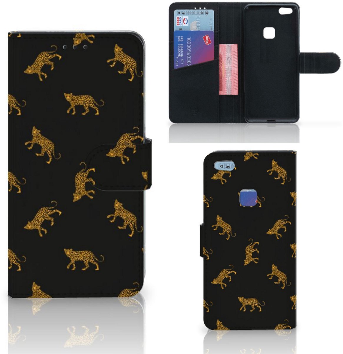 Telefoonhoesje met Pasjes voor Huawei P10 Lite Leopards
