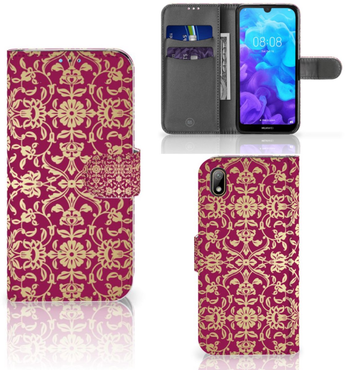 Book Case voor Wallet Case Huawei Y5 (2019) Barok Pink