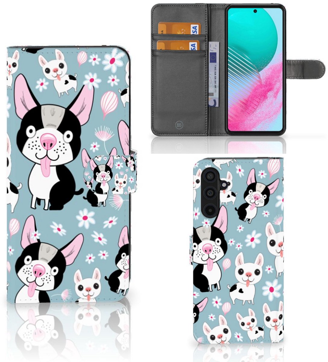 Book Case voor Samsung Galaxy M54 Telefoonhoesje met Pasjes Hondjes