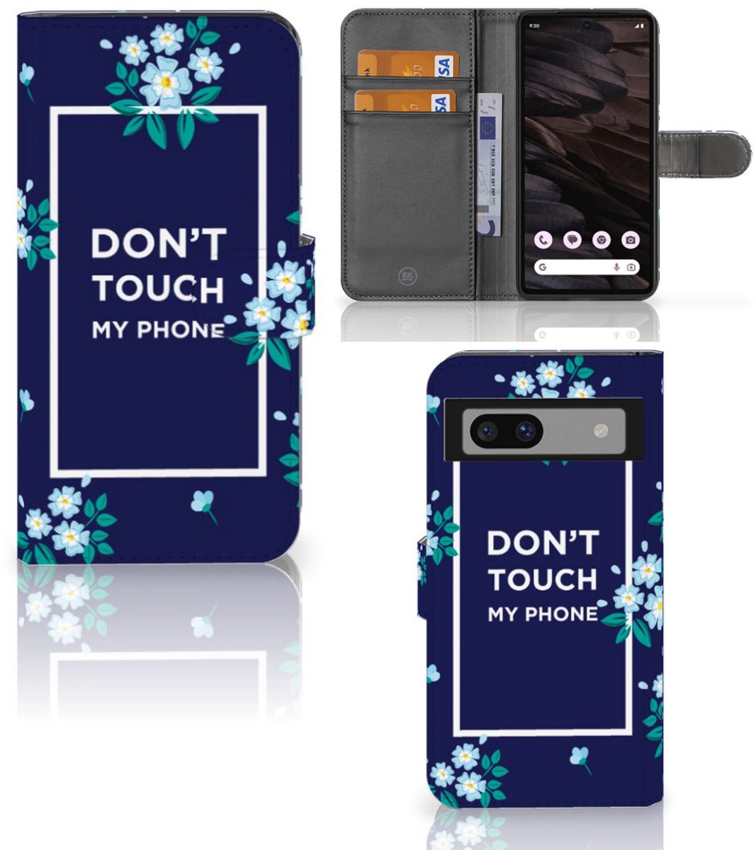 Google Pixel 7A Portemonnee Hoesje Flowers Blue DTMP
