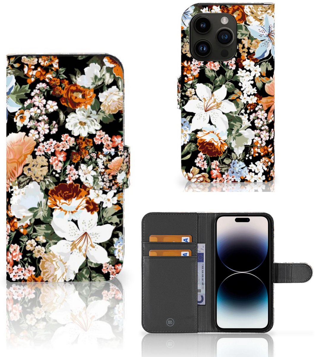 Boekhoesje voor Hoesje voor iPhone 15 Pro Dark Flowers