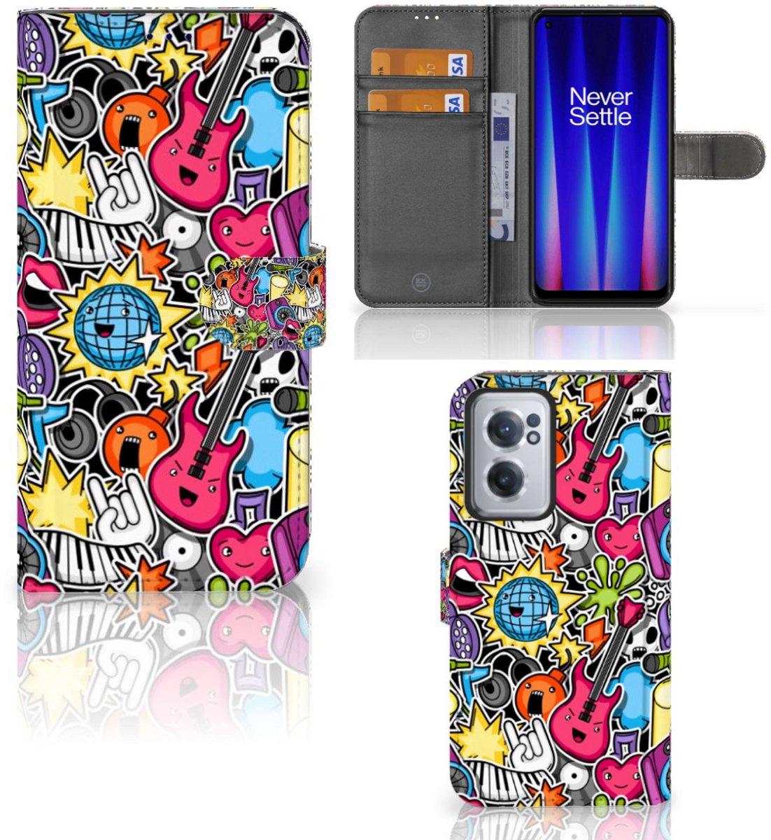 OnePlus Nord CE 2 Wallet Case met Pasjes Punk Rock