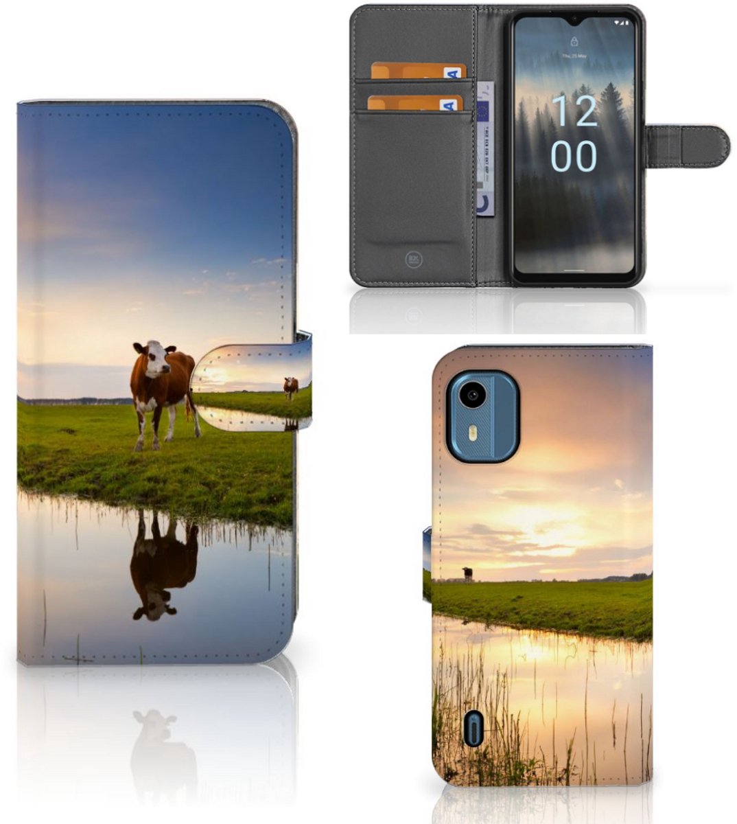 Nokia C12 Telefoonhoesje met Pasjes Koe