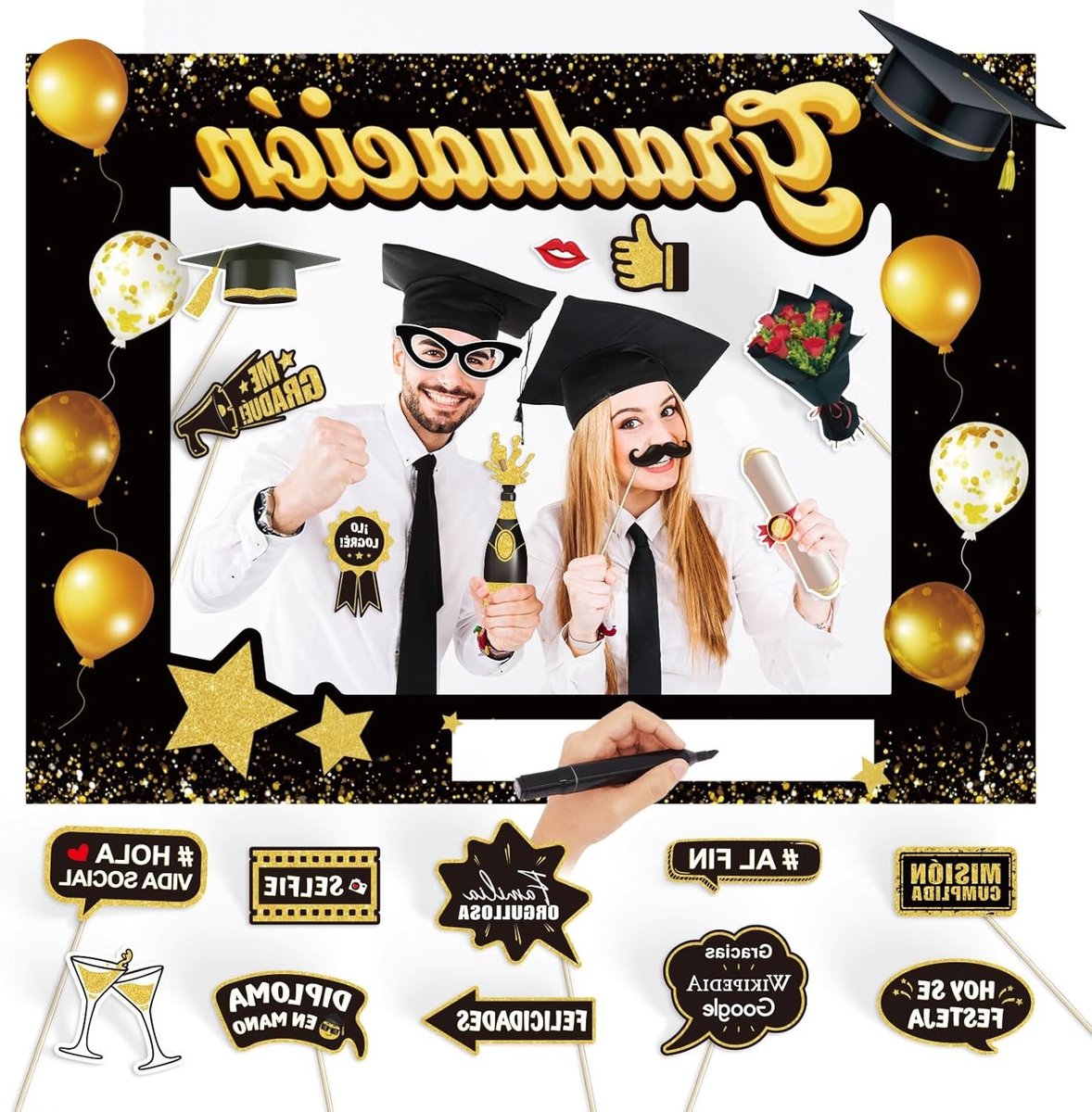 Graduatie Decoratie Set met 21 Stukken, Inclusief Foto Frame en 20 Fotoproppen voor een Feestelijke Afsluiting